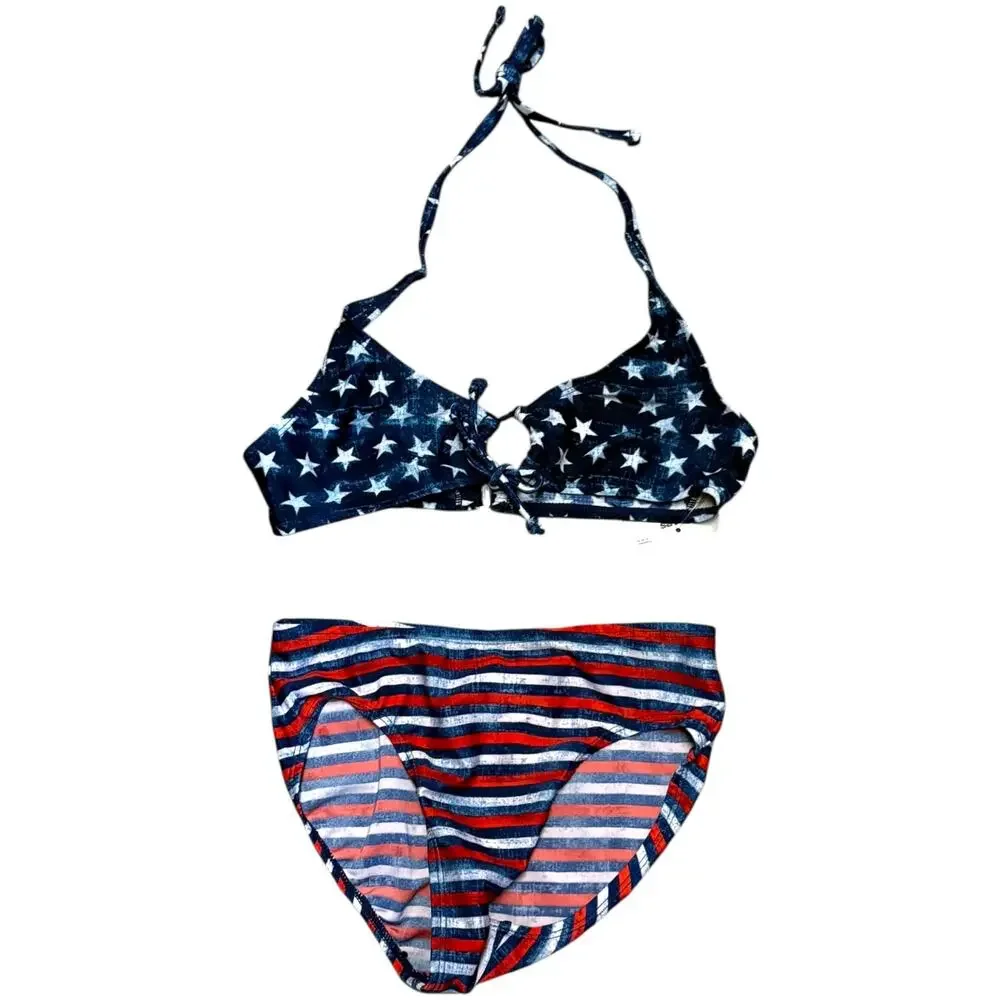 Tropical Escape Red White Blue Stars & Stripes Bikini Swimsuit Size 8